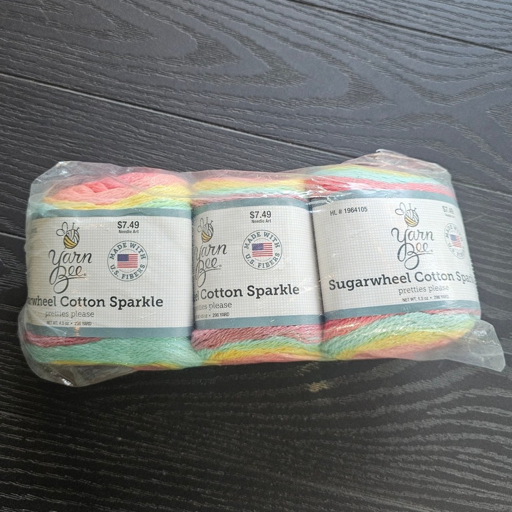 Yarn Bee Sugarwheel Cotton Sparkle Pretties Please 3 Pack 888 Yards Total DK 3